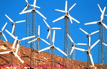 Stock Photo #3408: keywords -  air alternative array arrays blade blades california electric electrical electricity energy fan generating generation generator generators grid group grouping groups horz industry power propellar propellars rotate rotates rotating rotation tall technology tehachapi tower turbine turbines wind windfarm windfarms