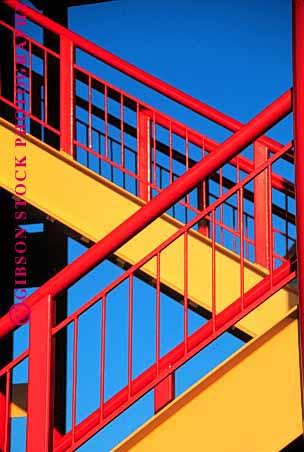 Stock Photo #1660: keywords - abstract architecture bright clean color geometric geometry lighting lines metal modern paint parallel pattern red staircase triangle vert yellow