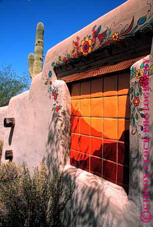 Stock Photo #1673: keywords -  adobe architecture arizona art cactus painting pueblo saguaro southwest style tile vert wall