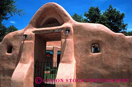 Stock Photo #1674: keywords -  adobe architecture gate home horz mexico new pueblo southwest style wall