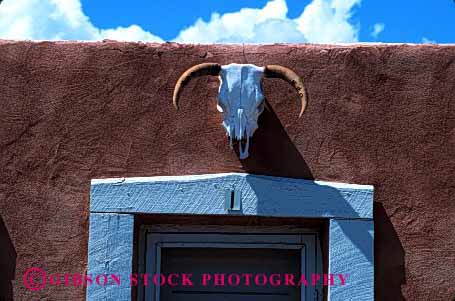 Stock Photo #1675: keywords -  adobe architecture door horz mexico new pueblo skull southwest steer style