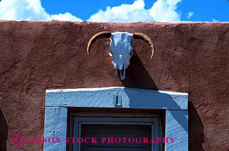 Stock Photo #1675: keywords -  adobe architecture door horz mexico new pueblo skull southwest steer style