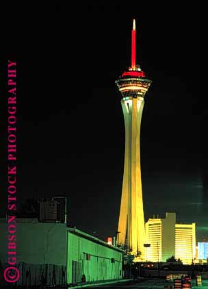 Stock Photo #1714: keywords -  architecture building high las lighting narrow night sky stratosphere tall tower upward vegas vert