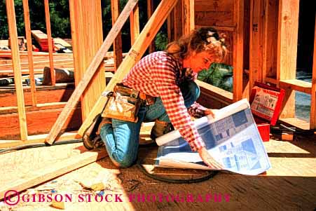 Stock Photo #1757: keywords - blue building carpenter construction female frame home horz house job labor model new occupation plans print read released review sight skill vision woman wood