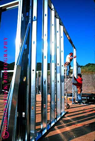 Stock Photo #1766: keywords -  build construction frame home house industry men metal new residential steel vert