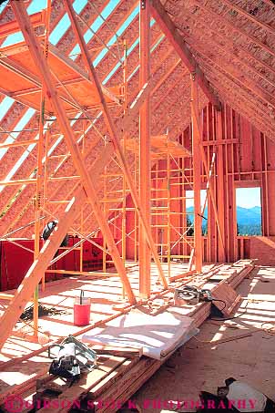 Stock Photo #13811: keywords - board boards build building construction frame frames framing home homes house houses interior lumber new residence residential vert wood wooden
