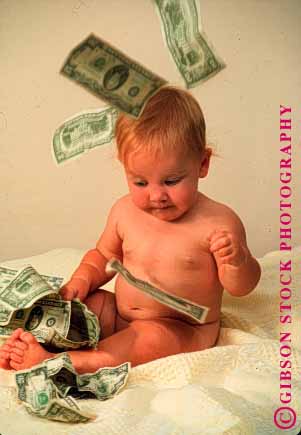 Stock Photo #1787: keywords - baby cash child cute falling infant model money play released vert