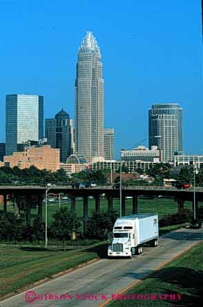 Stock Photo #1830: keywords -  carolina charlotte commerce divided highway industry north shipping transportation truck trucking vert