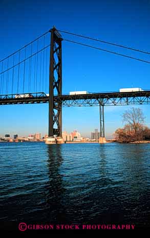 Stock Photo #1833: keywords -  ambassador black bridge commerce detroit industry river scenic shipping transportation trucking trucks vert