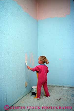 Stock Photo #1885: keywords -  art brush child color create girl model paint play released room small vert wall