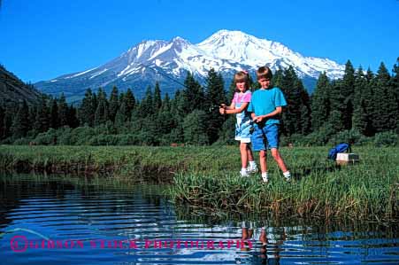 Stock Photo #1922: keywords -  boy brother california children fish fishing friend friends girl horz lake mount mountain outdoor recreation released shasta sibling siblings sister sport stream summer together two vacation water