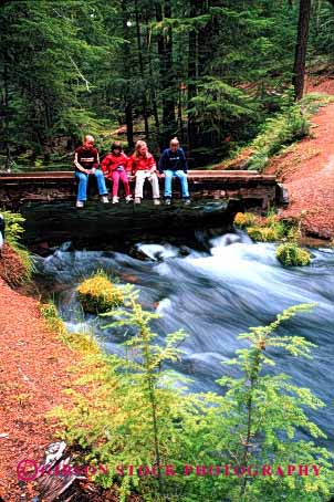 Stock Photo #1947: keywords -  bridge bridges children creek dense emndship explore forest forests friend friends girls green group hike landscape lush m model oregon outdoor relax relaxed relaxing released scenic sit sitting stream team together vert water woods