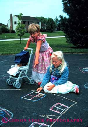 Stock Photo #1966: keywords -  abstract art chalk child children create creative design driveway elementary friend fun girls home learn model outdoor painting play practice released summer team together vert