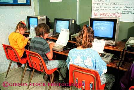 Stock Photo #1969: keywords - child children class compute computers elementary fun horz keyboard learn model play practice released school technology together use