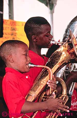 Stock Photo #3353: keywords -  african american band boy children education ethnic horn music noise practice skill sound vert