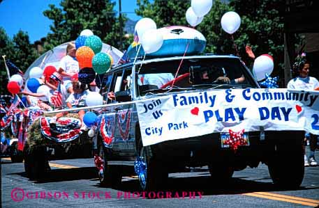 Stock Photo #2087: keywords - advertise balloon car child children day fourth horz july of parade play promote