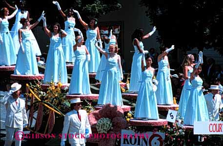 Stock Photo #2096: keywords - beauty blue contest court dress float group horz not pagent parade portland queen released rose similar wave women