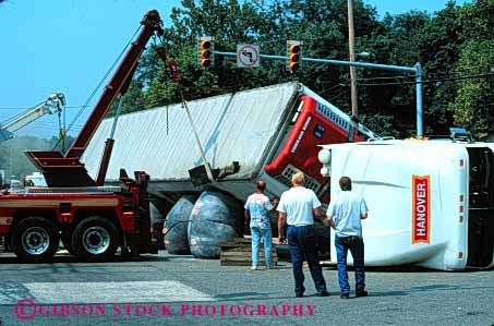 Stock Photo #2129: keywords -  accident caution claim crash damage danger equipment heavy horz injury insurance lift loss property rollover traffic truck vehicle