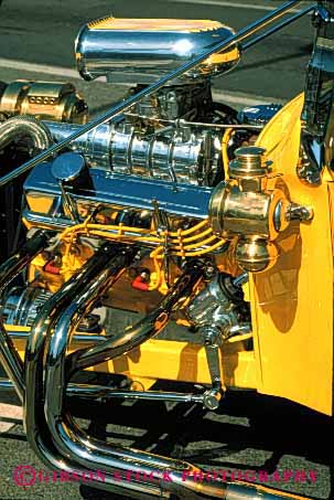 Stock Photo #2147: keywords -  antique auto blown chrome clean collectors colorful custom engine hot machine motor paint powerful rod shiny vehicle vert vintage yellow