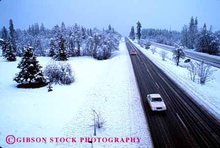 Stock Photo #2160: keywords -  auto california car caution drive highway horz interstate mount moving road rural scenic shasta slippery snow street transportation vehicle weather winter