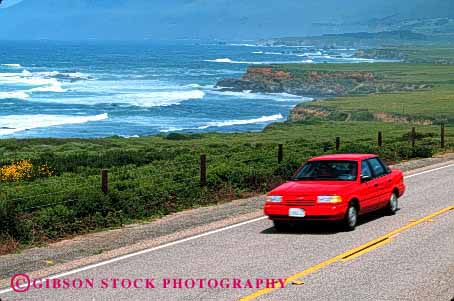 Stock Photo #2162: keywords -  auto big california car coast drive highway horz moving ocean road rural scenic shore street sur transportation vehicle water
