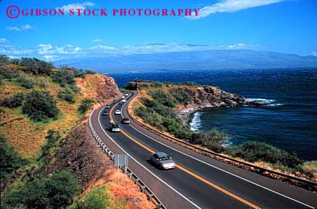 Stock Photo #2176: keywords -  auto car coast convertible drive hawaii highway horz maui moving ocean red road rural scenic shore street transportation vehicle water