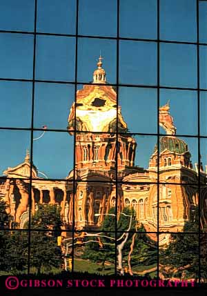 Stock Photo #2189: keywords -  abstract architecture building capitol distort glass gold grid iowa modern office reflect reflection ripple square state vert window