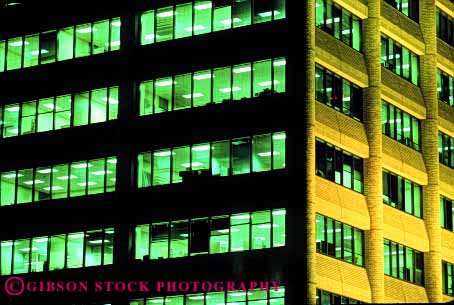 Stock Photo #2202: keywords - building downtown fluorescent geometric geometry grid high horz lighting night office pattern rise square windows