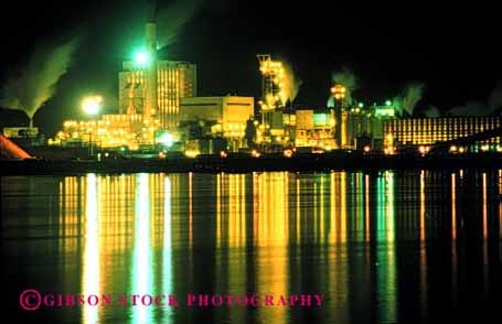 Stock Photo #2217: keywords -  bright california eureka factory horz industry lighting manufacture mill night paper pulp reflection steam water