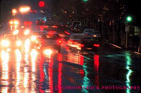 Stock Photo #2282: keywords -  bright california car caution commute congestion danger dawn dusk exposure headlight highway horz light lights long mount night rain red reflection risk road shasta slippery stop street sunrise sunset time town traffic transportation vehicle water wet