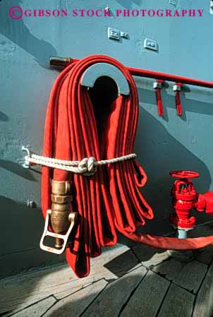 Stock Photo #2312: keywords -  coil eme equipment èrgency fighting fire hang hose prepared ready ship valve vert