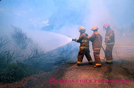 Stock Photo #2324: keywords -  air brush career cooperate emergency fight fire firefighter fireman firemen horz hose job pollution public service smoke team vocation wildfire work
