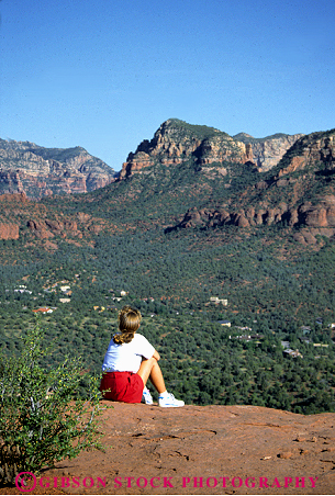 Stock Photo #2333: keywords -  alone arizona blond female outdoor overlook panoramic private quiet relax sedona see sit solitude summer vert view woman