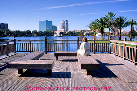 Stock Photo #2334: keywords -  alone bench eola female florida lake orlando outdoor park private quiet relax sit solitude summer think vert woman