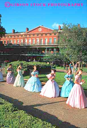 Stock Photo #2356: keywords - antebellum colorful costume display dress era female festival fiesta new not orleans outdoor parade performance promenade relax released show spring summer traditional vert woman women young