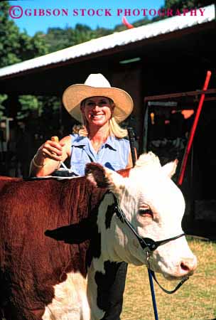 Stock Photo #2366: keywords -  animal cattle clean cow cowboy cowgirl cute female happy livestock outdoor pretty proud relax released show smile summer vert western woman