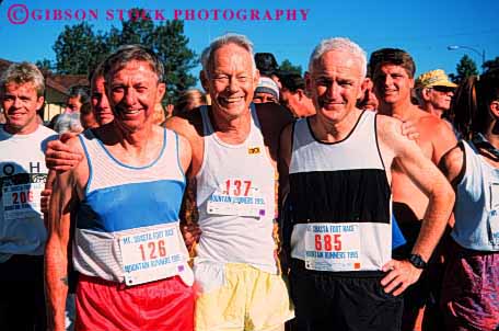 Stock Photo #2379: keywords -  conditioning elderly fit fitness foot friends group happy health horz jog jogging male mature men not old race relationship released run runner senior share sixties start strength summer together training trim workout