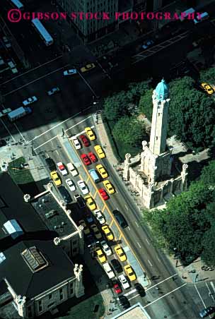 Stock Photo #2391: keywords -  aerial auto cab car chicago drive elevated line near old overhead road street taxis tower transportation vehicle vert wait water