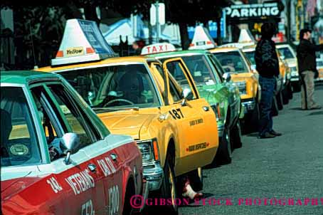 Stock Photo #2393: keywords -  auto cab car drive francisco horz line road row san street taxis transportation vehicle wait