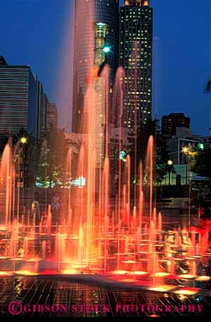 Stock Photo #2394: keywords -  atlanta blur bright centennial city color colorful downtown dusk exposure fountain georgia lighting long motion movement olympic park time vert water