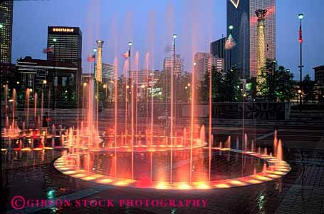 Stock Photo #2395: keywords -  atlanta blur bright centennial city color colorful downtown dusk exposure fountain georgia horz lighting long motion movement olympic park time water