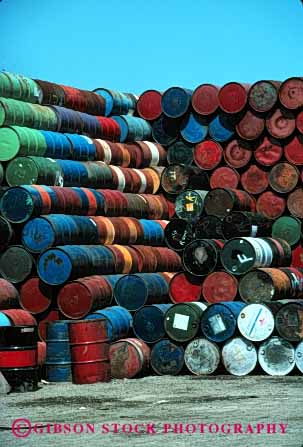 Stock Photo #2439: keywords -  barrel barrels colorful container cylinder hazardous liquid many material oil pattern pile round row shipping stack toxic vert waste