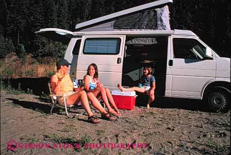 Stock Photo #2495: keywords -  adventure camp camper camping child children daughter explore family female girl horz mother outdoor parent recreation recreational relax released rv single sister summer talk together travel vacation van vehicle warm wife woman