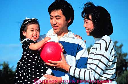 Stock Photo #3366: keywords -  asian ball child daughter ethnic families family father horz husband japanese mother outdoor play released security together wife