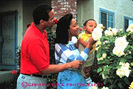 Stock Photo #2530: keywords -  african american black child children ethnic family father flowers group happy home horz house minority mother only parent released smell son together