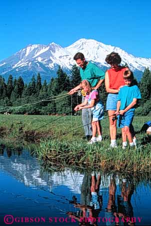 Stock Photo #3363: keywords -  adventure california child cooperation families family father fishing husband lake mother mount outdoor reflection released shasta sport summer together vert wife