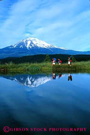 Stock Photo #2552: keywords -  adventure backpack california camp child children family father hike lake landscape mother mount parent recreation reflection released shasta summer together vert walk water wilderness