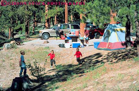 Stock Photo #12602: keywords -  camp camper campers camping camps charleston children families family forest horz mt nevada outdoor outside parents people play playing recreation released tree trees