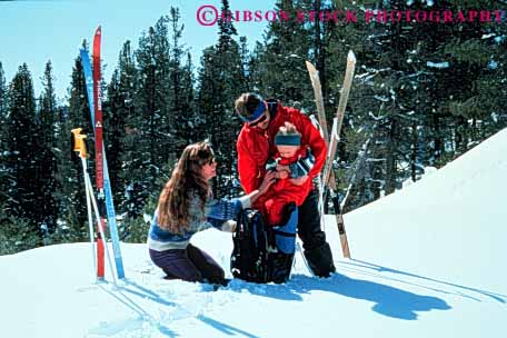 Stock Photo #3375: keywords -  adventure alpine baby cross-country exercise families family fun horz outdoor released ski snow sport winter