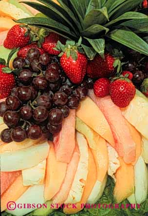 Stock Photo #2612: keywords -  food fresh fruit grape health melon snack strawberry tray vert